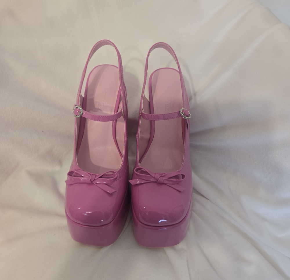 Sugarthrillz Pink Patent Platform Slingback Heels